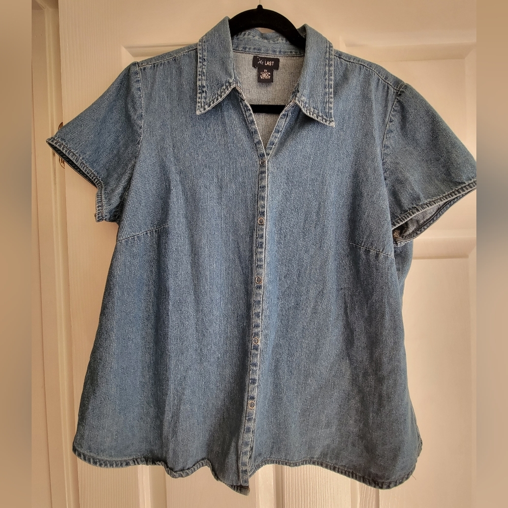 At Last Denim Snap-Front Short Sleeve Shirt - Plus Size 2X - Western